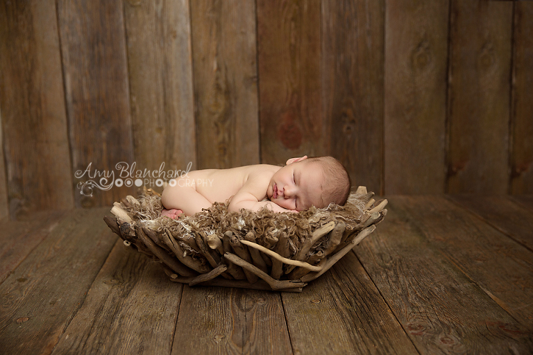 rustic baby in wooden bowl